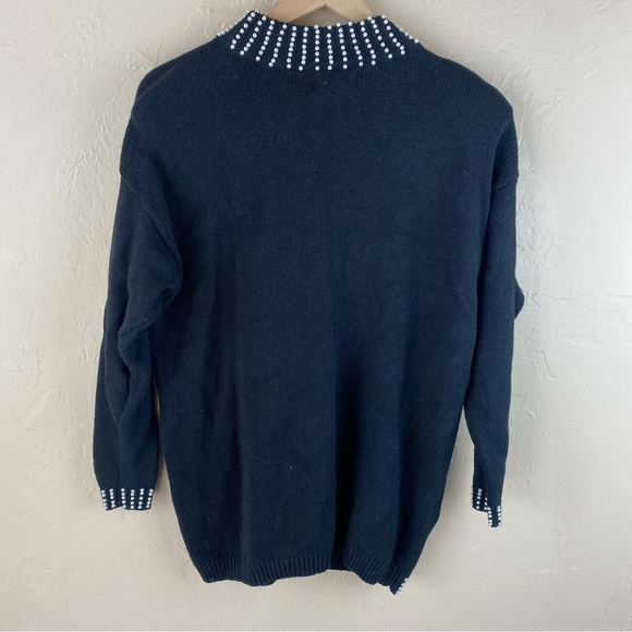 Vintage 80s oversized Margules Black pearl bead embellished tunic sweater large - Picture 5 of 12